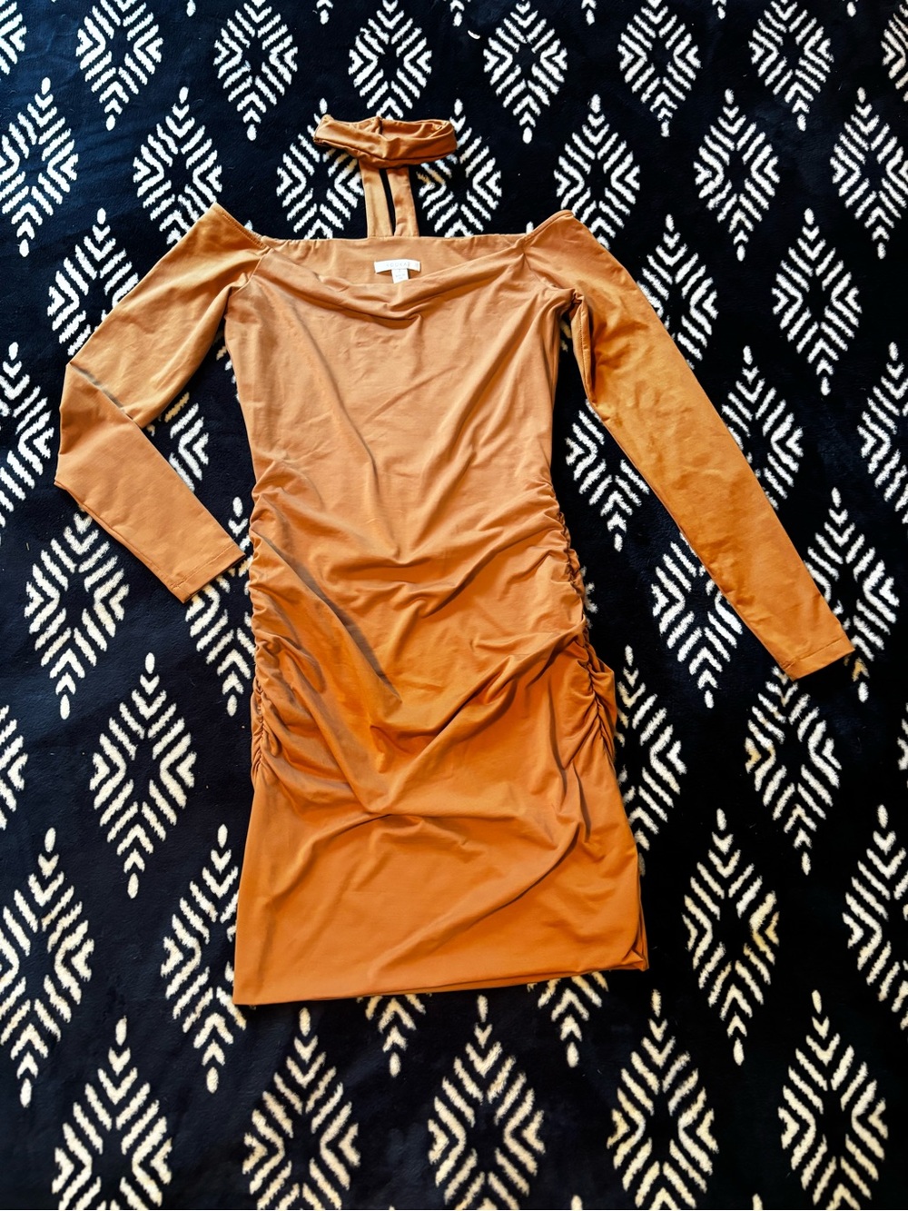 Kookai Rust Off-Shoulder Long Sleeve Bodycon Dress with Choker